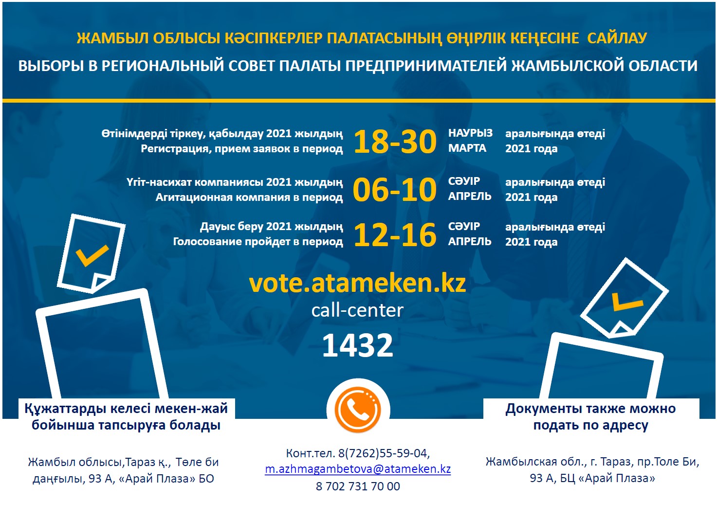 Регистрация кандидата на участие в выборах в Региональный совет Палаты предпринимателей Жамбылской области